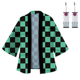 Kimono Tanjirou Cospaly Costume Cotton Print Casual Coat with Earrings Halloween Carnival Suit